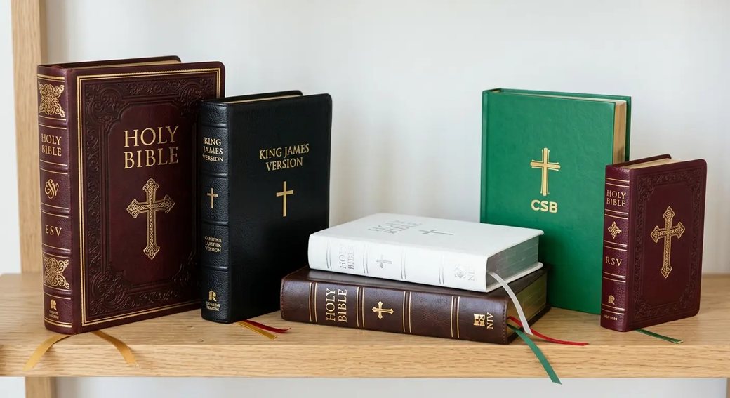 A collection of Holy Bibles in different bindings and colours
